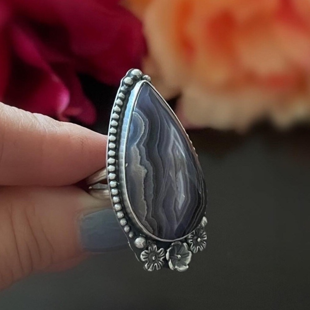 Purple Passion Agate Statement Ring~Sterling & Fine Silver~Never worn or used